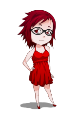 Чиби Карин с красным платье